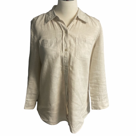 Liz Claiborne beige long sleeve shirt 🧩 - Picture 2 of 8
